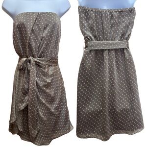 Express Polka Dot Strapless Brown White Lined Self Tie  Dress Womens 12
